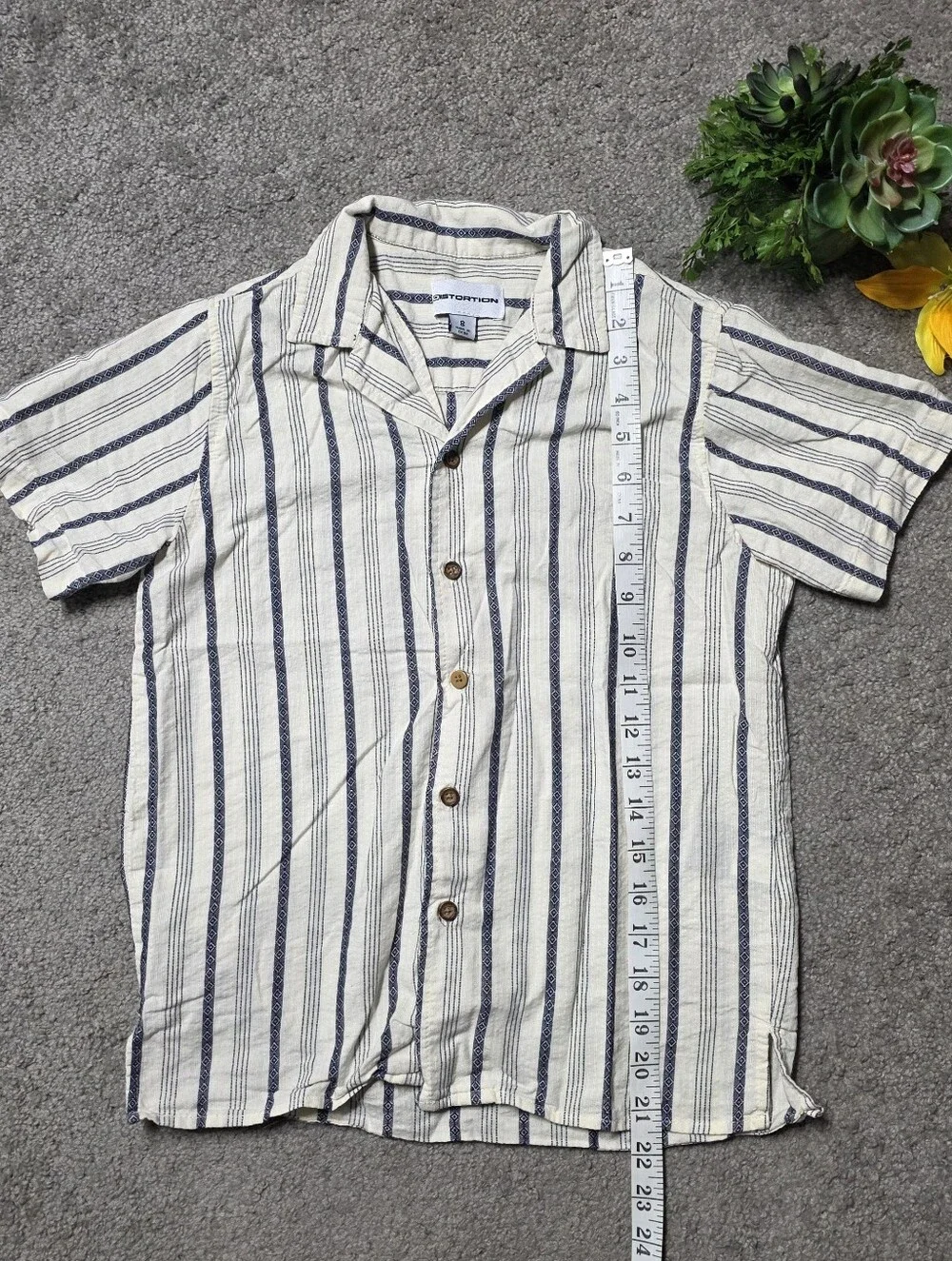 Distortion Boys Western Style Button Up Shirt Cream and Blue Size 8